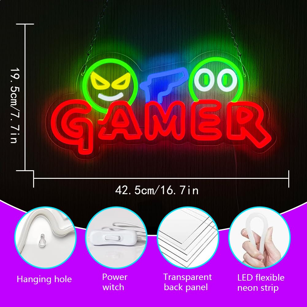 Gamer Neon Sign LED Wall Light - Party Games School recension och pris