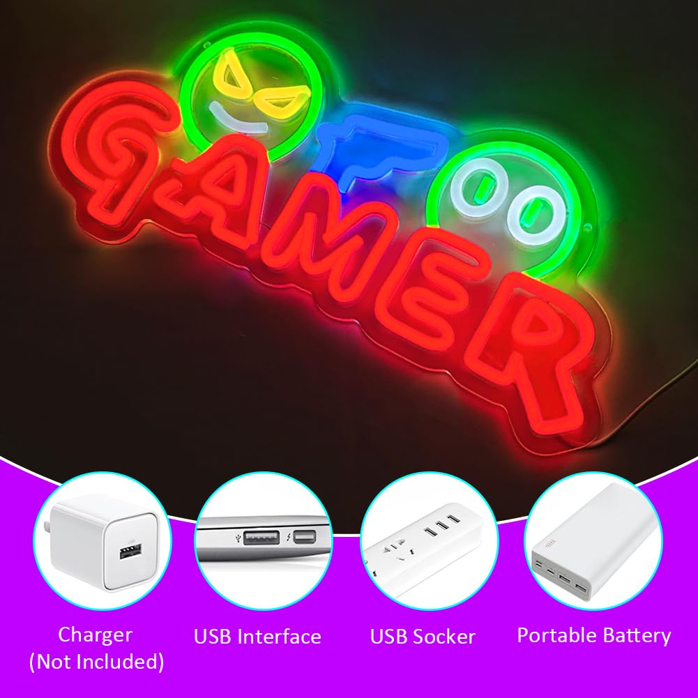 Gamer Neon Sign LED Wall Light - Party Games School recension och pris